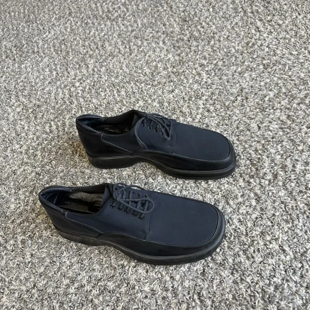 Vintage Bacco Bucci Men Oxford Shoes Dark Black Leather / Fabric 43 US 9.5 Italy